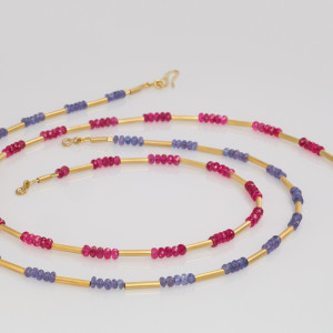Two 18 carat gold necklaces with spinels and tanzanites