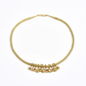 18 carat gold loop-in-loop neckalce with detachable multi-coloured gemstone pendants 18 carat gold loop-in-loop neckalce with detachable multi-coloured gemstone pendants