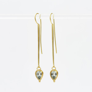 18 carat gold long tapered drops with facetted teardrop beryl