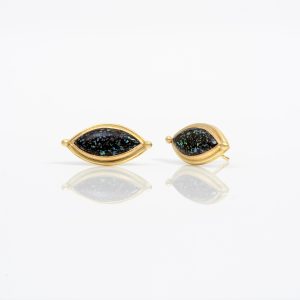 18 carat gold earstuds with marquise ‘leopard’ opals set in 22 carat gold with granules 18 carat gold earstuds with marquise ‘leopard’ opals set in 22 carat gold with granules